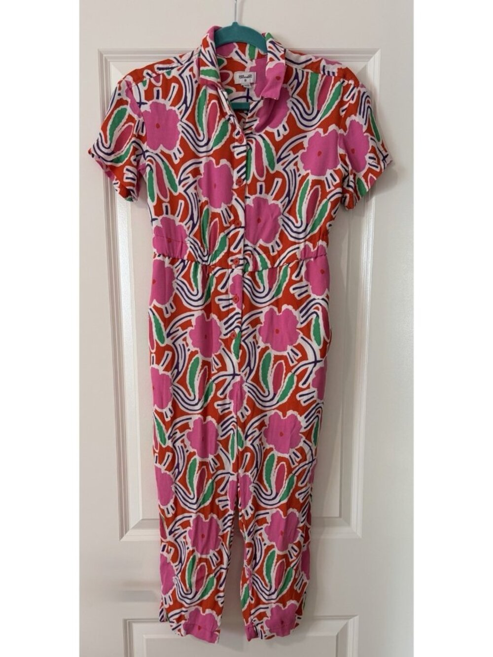 Diane Von Furstenberg Girls Size 10/12 Large Target Flower Groove Jumpsuit Color